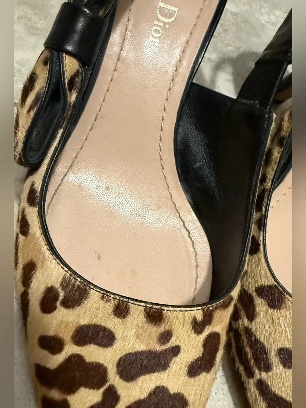 Dior Leopard-Print Pointed Slingback Pumps size 37.5